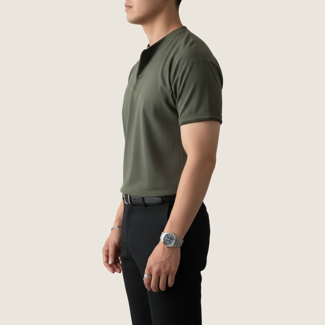 Herren Kurzarmshirt Minimalistisches Henley-Shirt Baumwolle Weiß