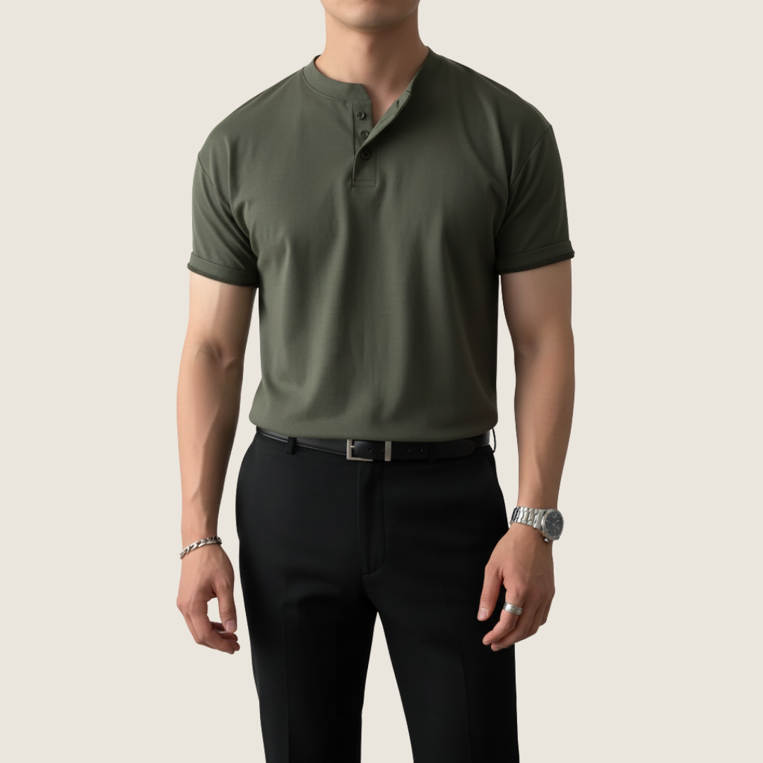 Herren Kurzarmshirt Minimalistisches Henley-Shirt Baumwolle Weiß - Norvielle