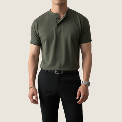 Herren Kurzarmshirt Minimalistisches Henley-Shirt Baumwolle Weiß - Norvielle