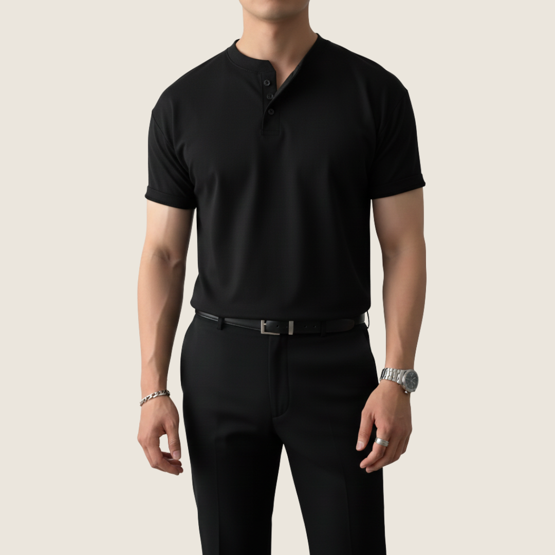 Herren Kurzarmshirt Minimalistisches Henley-Shirt Baumwolle Weiß