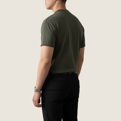 Herren Kurzarmshirt Minimalistisches Henley-Shirt Baumwolle Weiß