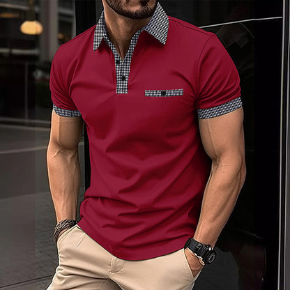 Herren Polohemd Karo-Kragen Taschen Baumwolle -Weiß