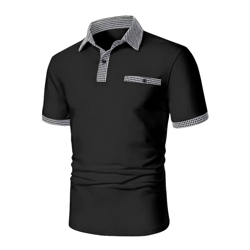 Herren Polohemd Karo-Kragen Taschen Baumwolle -Weiß