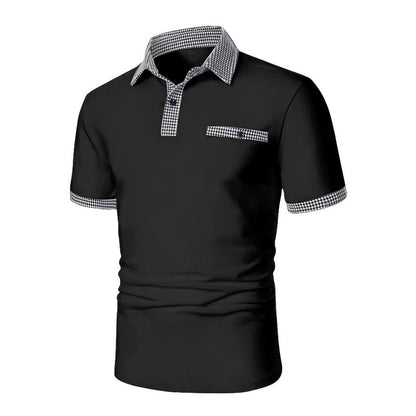 Herren Polohemd Karo-Kragen Taschen Baumwolle -Weiß