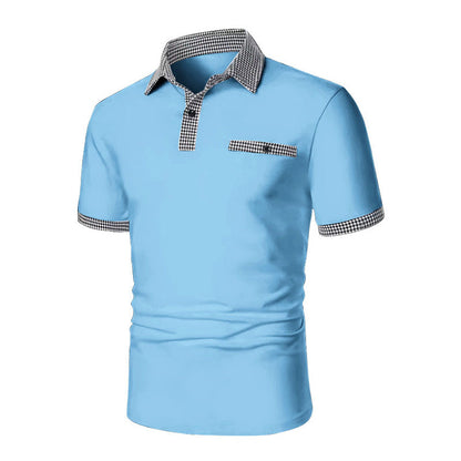 Herren Polohemd Karo-Kragen Taschen Baumwolle -Weiß