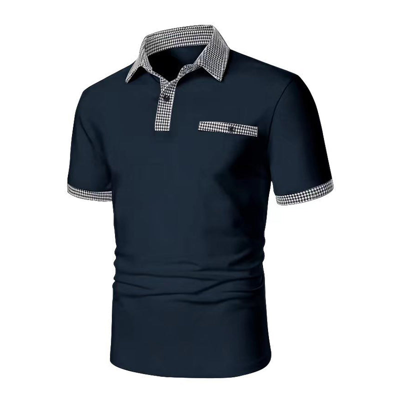 Herren Polohemd Karo-Kragen Taschen Baumwolle -Weiß