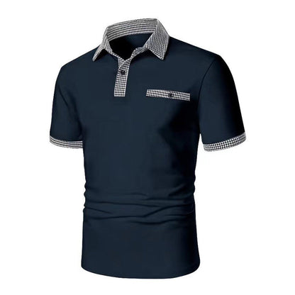 Herren Polohemd Karo-Kragen Taschen Baumwolle -Weiß