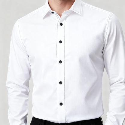 Herren Slim Fit Hemd Knopfleiste Weiss