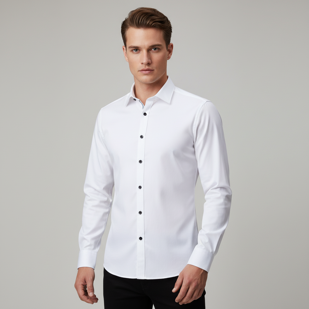 Herren Slim Fit Hemd Knopfleiste Weiss - Norvielle