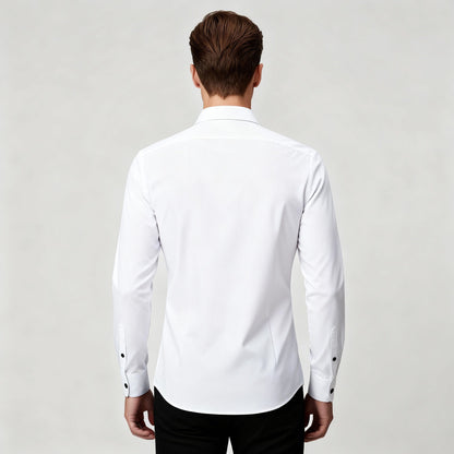 Herren Slim Fit Hemd Knopfleiste Weiss