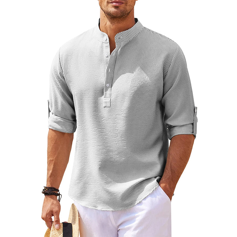 Herren Freizeitshirt Stehkragen Halbknopfleiste