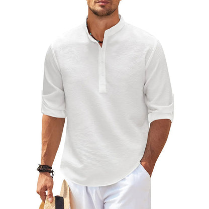 Herren Freizeitshirt Stehkragen Halbknopfleiste