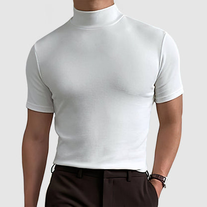 Herren Stehkragen T-Shirt Kurzarm Weiss