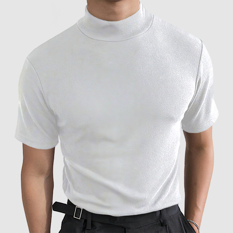 Herren Stehkragen T-Shirt Kurzarm Weiss