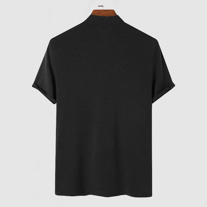 Herren Stehkragen T-Shirt Kurzarm Weiss