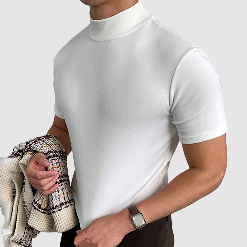Herren Stehkragen T-Shirt Kurzarm Weiss