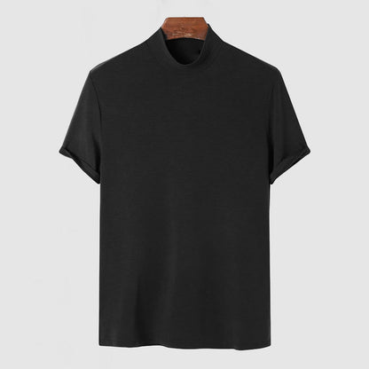 Herren Stehkragen T-Shirt Kurzarm Weiss