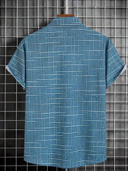 Herren Freizeitshirt Kurzarm Muster Knopfweiß