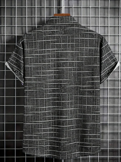 Herren Freizeitshirt Kurzarm Muster Knopfweiß