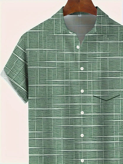 Herren Freizeitshirt Kurzarm Muster Knopfweiß