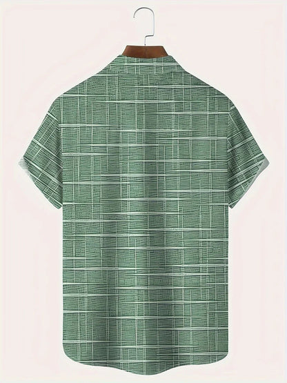 Herren Freizeitshirt Kurzarm Muster Knopfweiß