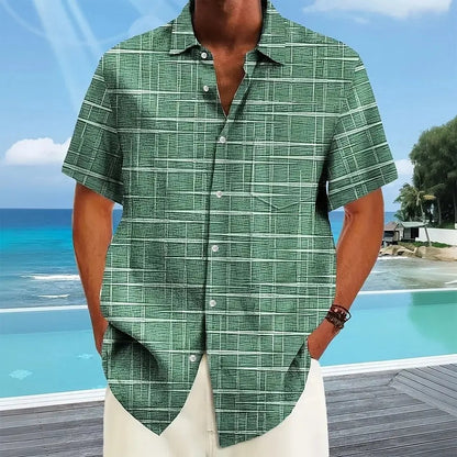 Herren Freizeitshirt Kurzarm Muster Knopfweiß - Norvielle