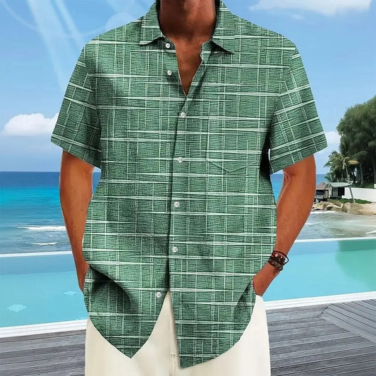Herren Freizeitshirt Kurzarm Muster Knopfweiß - Norvielle
