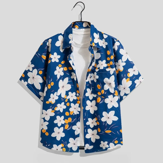 Herren Freizeitshirt Blumenmuster Kurzarm Baumwolle - Norvielle