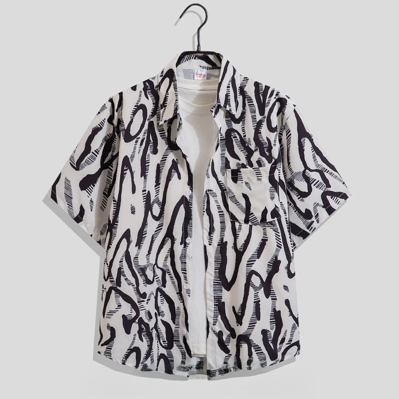 Herren Freizeitshirt Blumenmuster Kurzarm Baumwolle