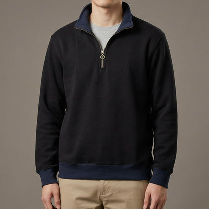 Herren Pullover Kontrastbesatz Halbzippverschluss