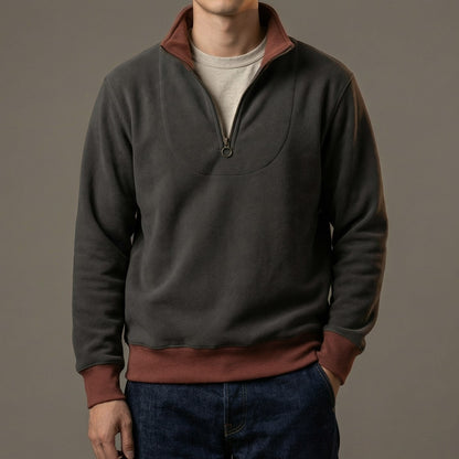 Herren Pullover Kontrastbesatz Halbzippverschluss
