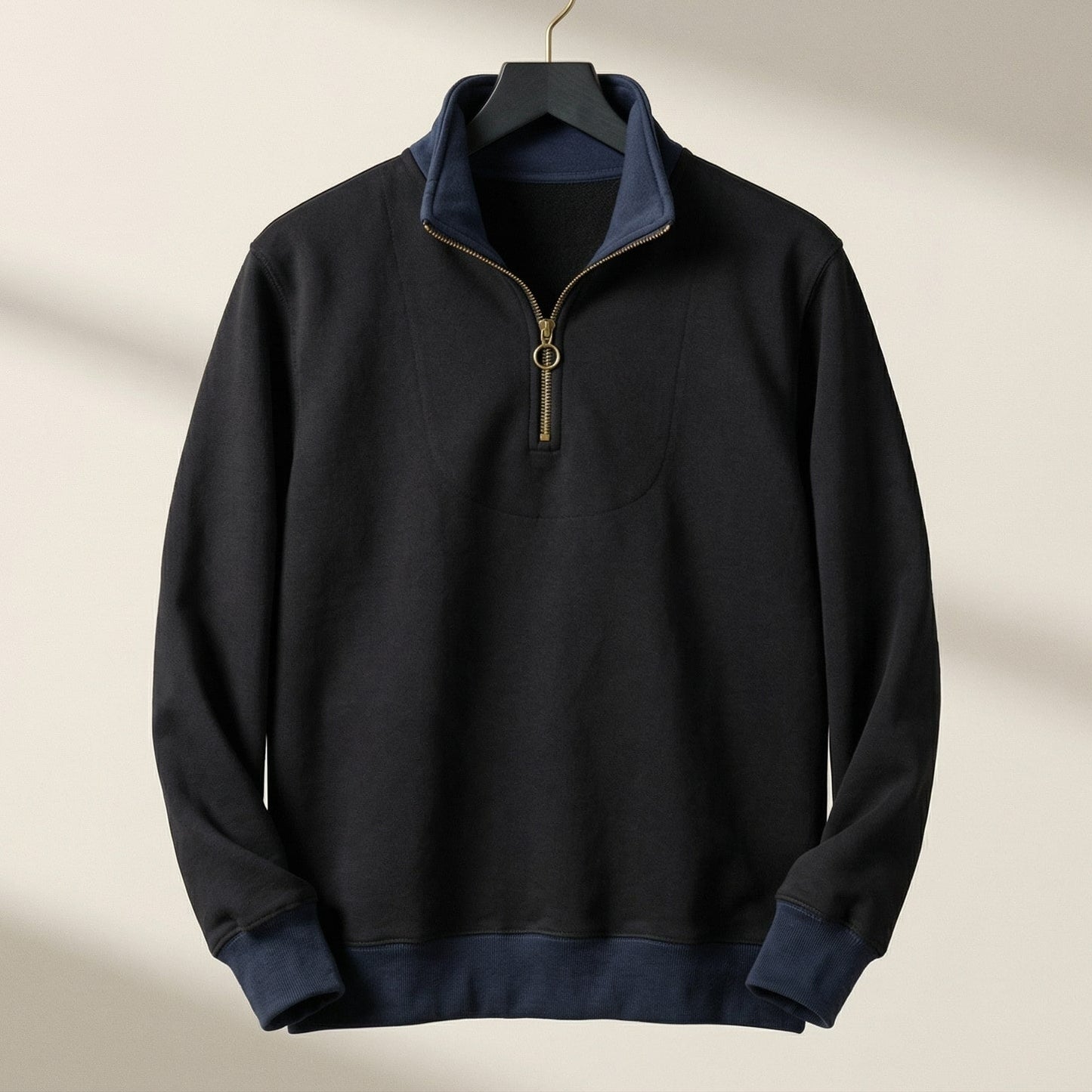 Herren Pullover Kontrastbesatz Halbzippverschluss