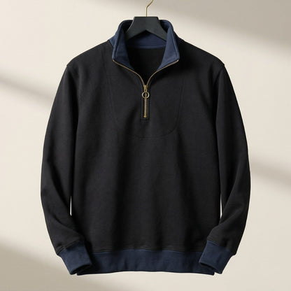Herren Pullover Kontrastbesatz Halbzippverschluss