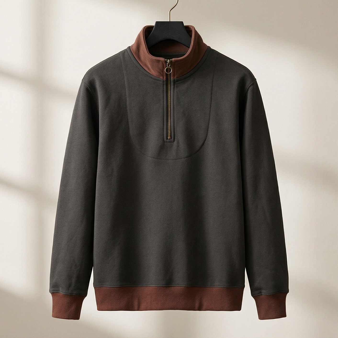 Herren Pullover Kontrastbesatz Halbzippverschluss