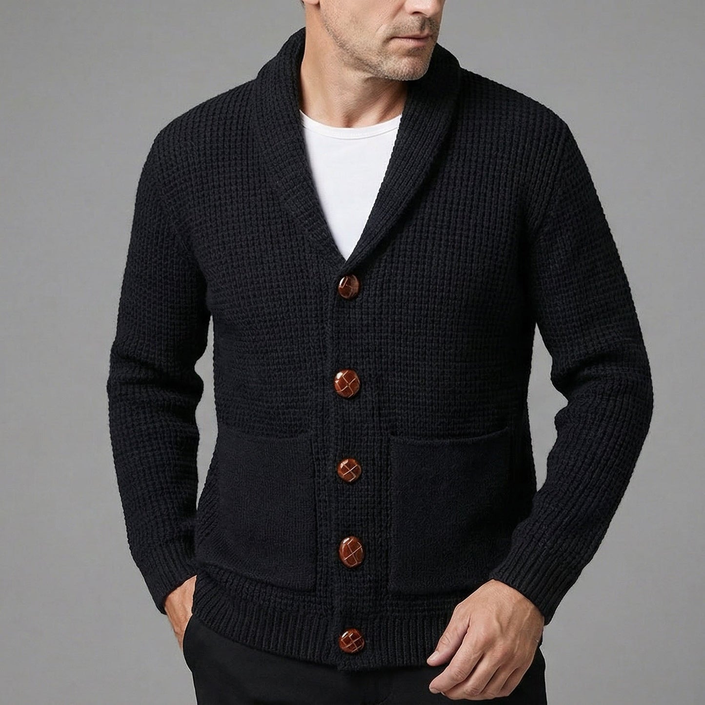 Herren Strickcardigan Schalkragen Knöpfe