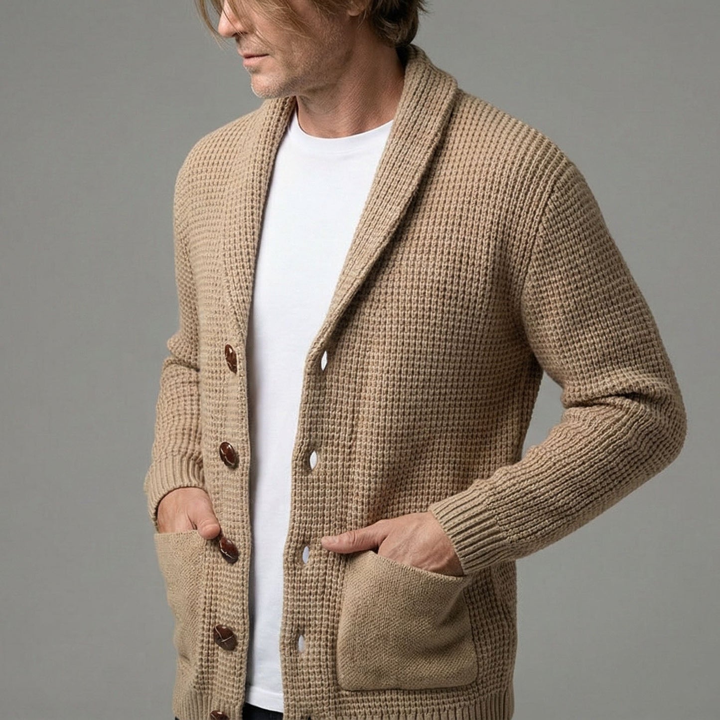 Herren Strickcardigan Schalkragen Knöpfe