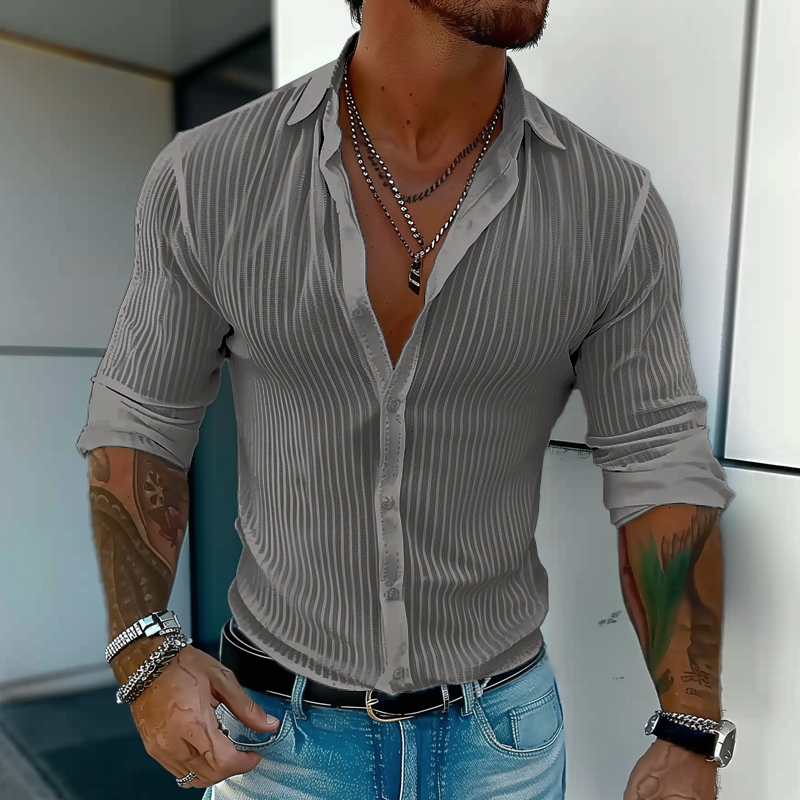 Herren Slim Fit Knopfhemd Gerippt Weiß
