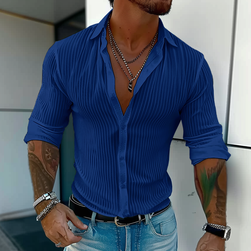 Herren Slim Fit Knopfhemd Gerippt Weiß