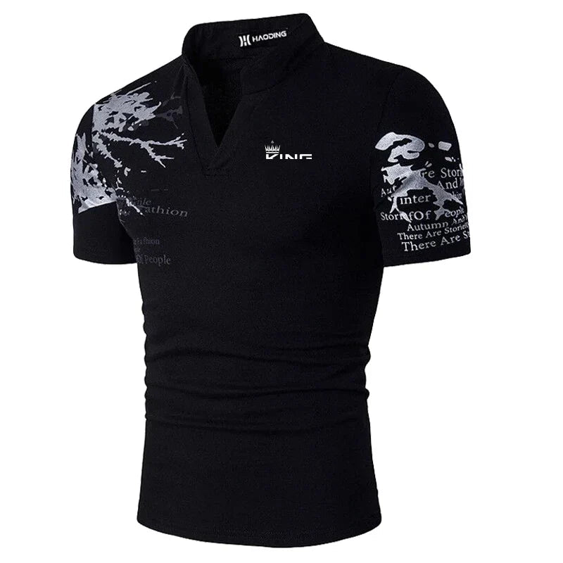 Herren T-Shirt Grafikdruck V-Ausschnitt Weiss