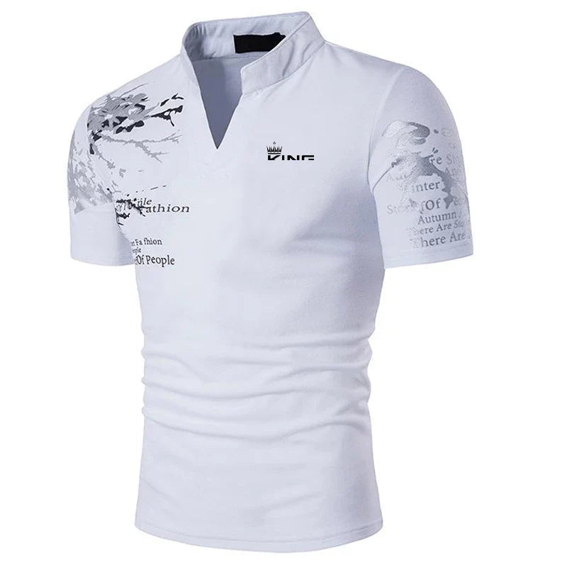 Herren T-Shirt Grafikdruck V-Ausschnitt Weiss