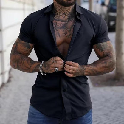 Herren Slim Fit Kurzarm Knopfhemd