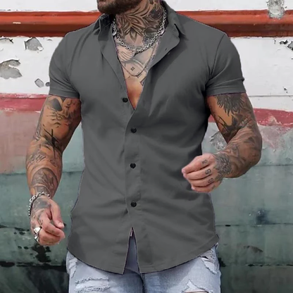 Herren Slim Fit Kurzarm Knopfhemd