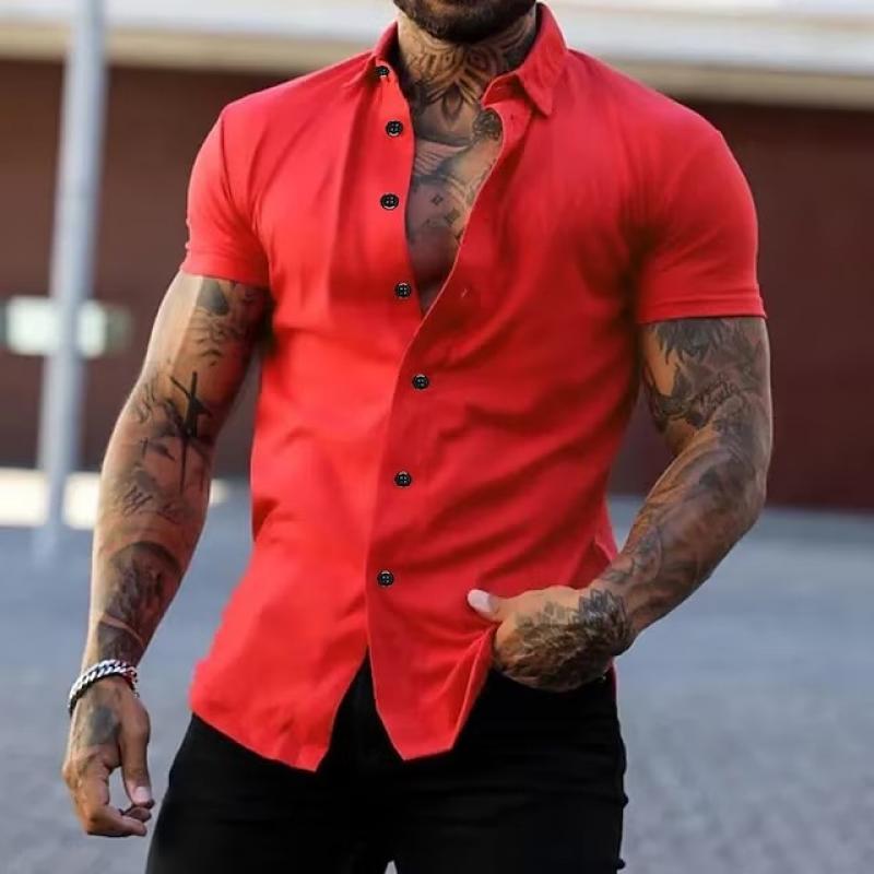 Herren Slim Fit Kurzarm Knopfhemd