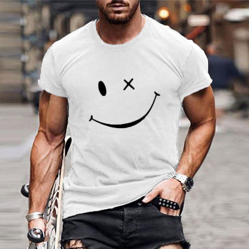 Herren Grafik T-Shirt Kurzarm Smiley weiß