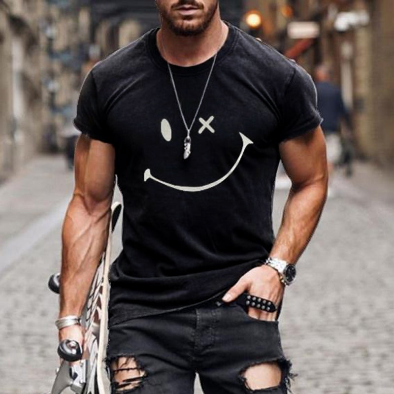 Herren Grafik T-Shirt Kurzarm Smiley weiß