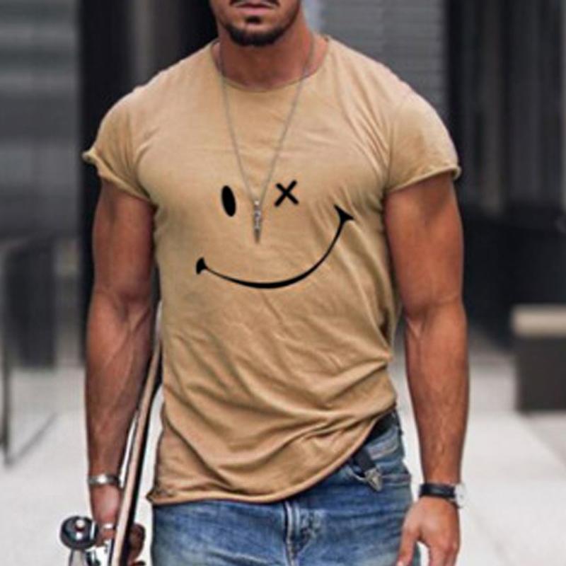 Herren Grafik T-Shirt Kurzarm Smiley weiß