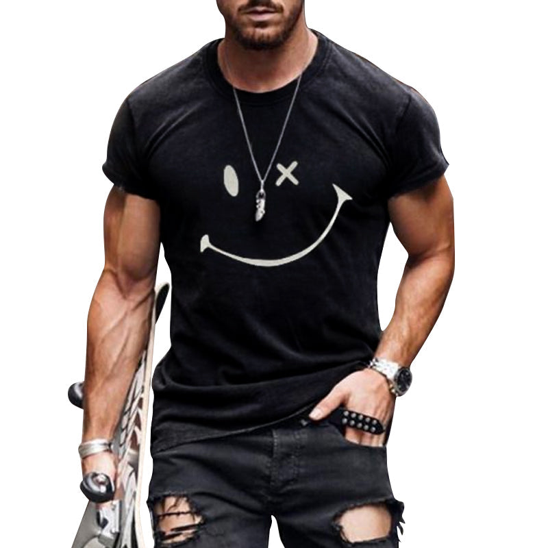 Herren Grafik T-Shirt Kurzarm Smiley weiß - Norvielle