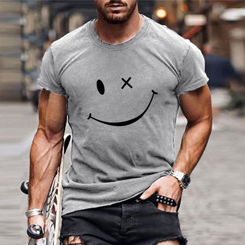 Herren Grafik T-Shirt Kurzarm Smiley weiß
