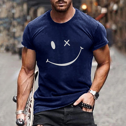 Herren Grafik T-Shirt Kurzarm Smiley weiß