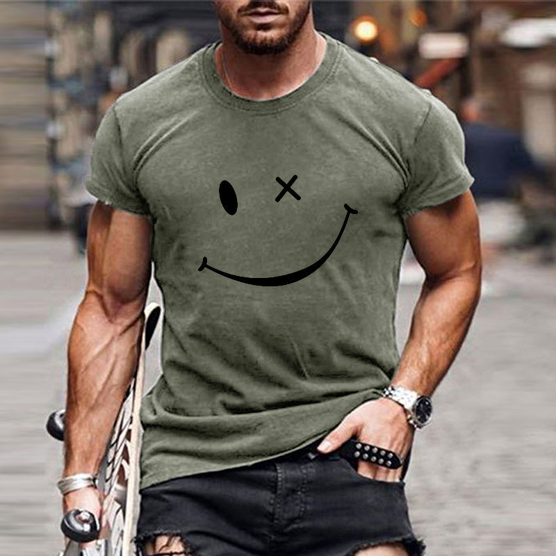 Herren Grafik T-Shirt Kurzarm Smiley weiß